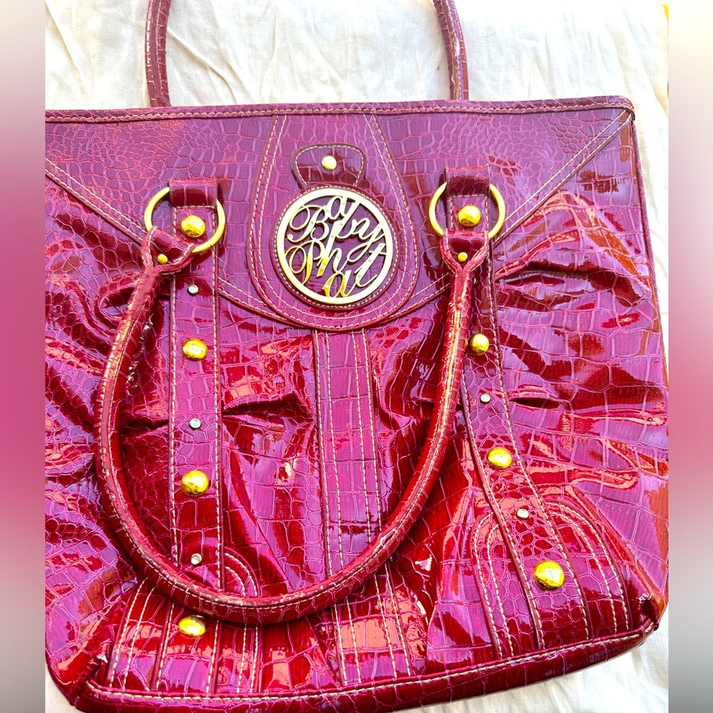 Baby Phat Burgandy Maroon Snake looking Bag Tote faux leather